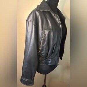 Andrew Marc Women's Black Leather Jacket with Gold Accents